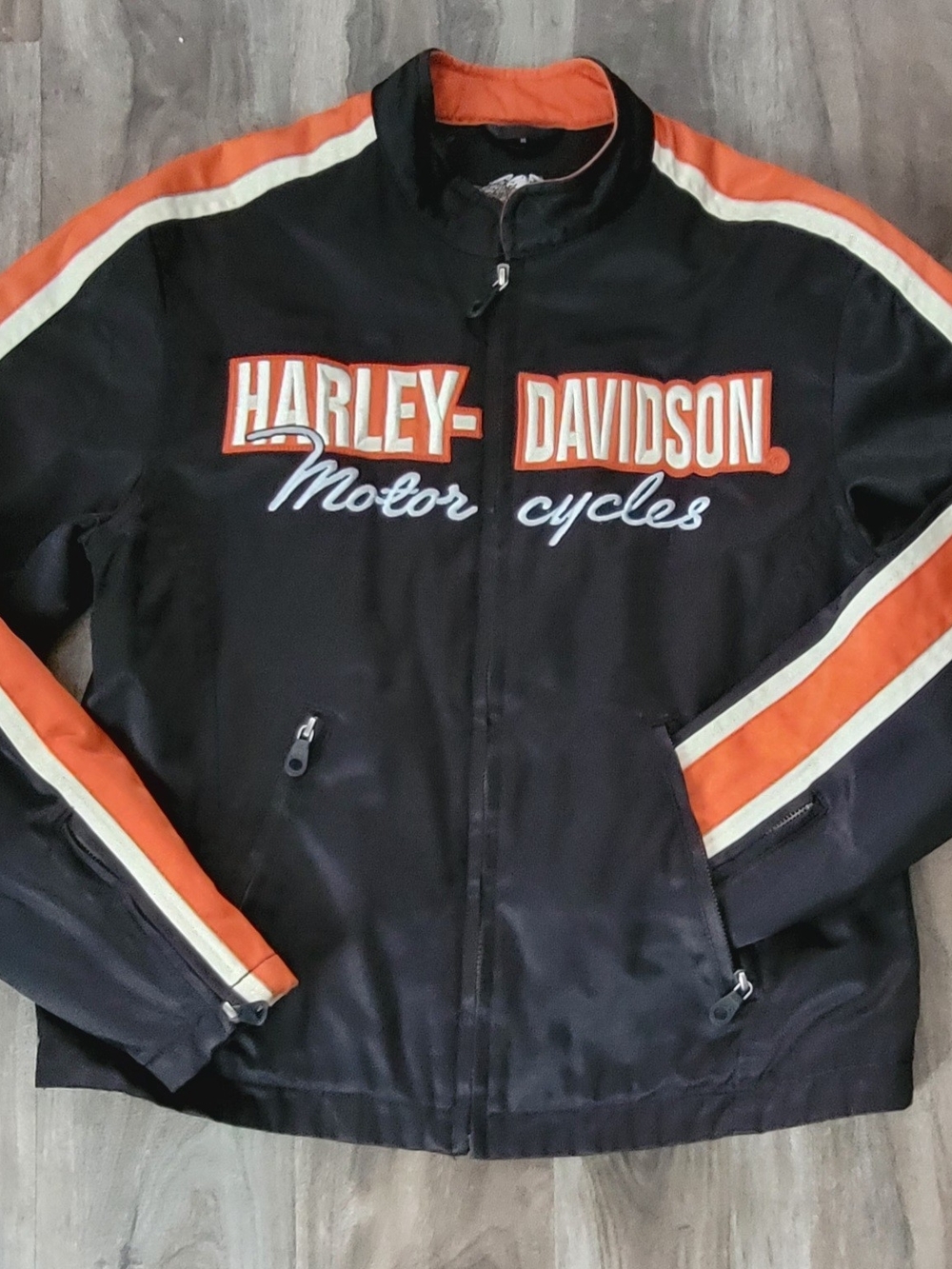 Harley-Davidson Black Jacket with Orange & Cream Stripes